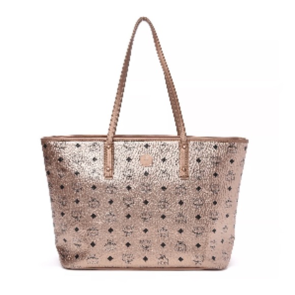 MCM Reversible Large Metallic Visetos Canvas Shopper Tote - Picture 1 of 15
